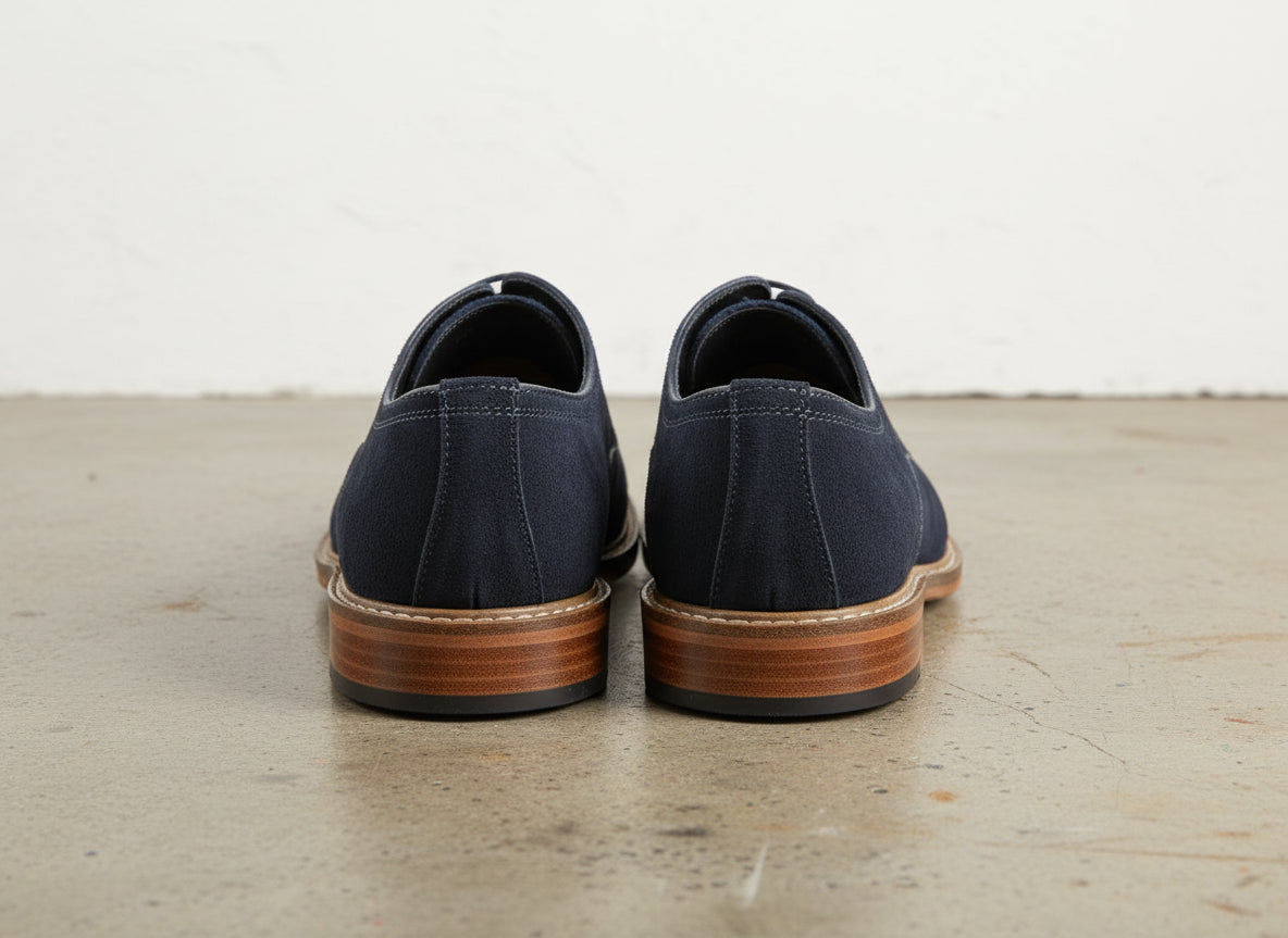 Handmade Mens Navy blue Oxfords shoes, Men blue suede dress shoes - back-view