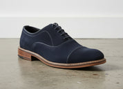 Handmade Mens Navy blue Oxfords shoes, Men blue suede dress shoes - detail-view-showing-texture
