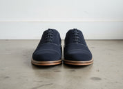 Handmade Mens Navy blue Oxfords shoes, Men blue suede dress shoes - front-view