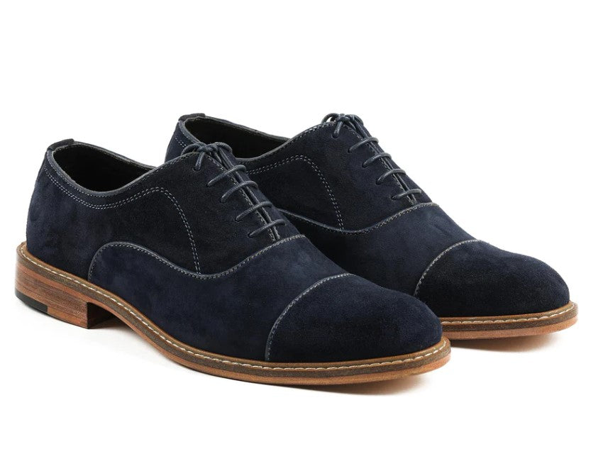 navy blue dress shoes Men's Navy Cap-Toe Suede Oxfords - Culrain US 7.5 / Navy Blue / D