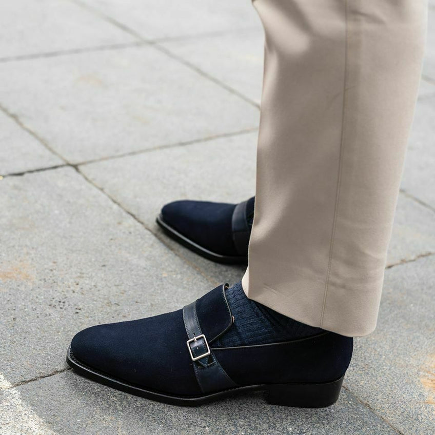 Men's Navy Blue Suede Monk Oxfords