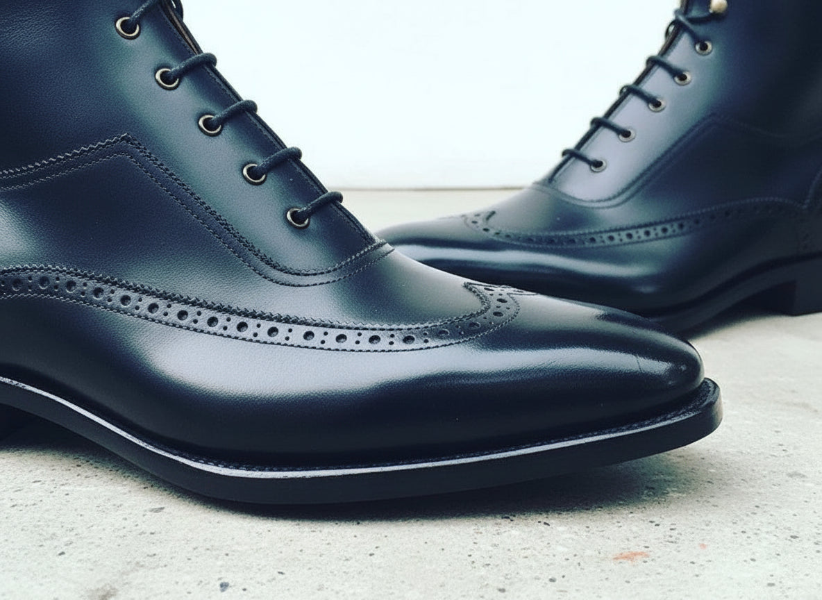 Handmade Mens Navy Blue Wingtip Brogue Dress Boots, Men Ankle Leather Boot US 7.5 / Navy Blue / D - Standard Handmade Mens Navy Blue Wingtip Brogue Dress Boots, Men Ankle Leather Boot US 7.5 / Navy Blue / D - Standard