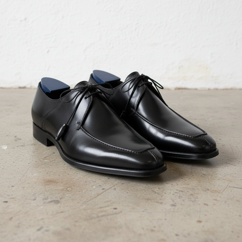 Handmade Mens Oxfords black dress shoes, Men tuxedo shoes, Men formal shoes - angle-view-showing-depth