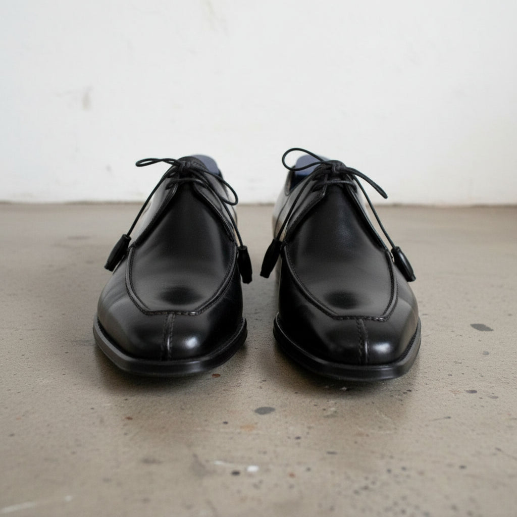 Handmade Mens Oxfords black dress shoes, Men tuxedo shoes, Men formal shoes - front-view