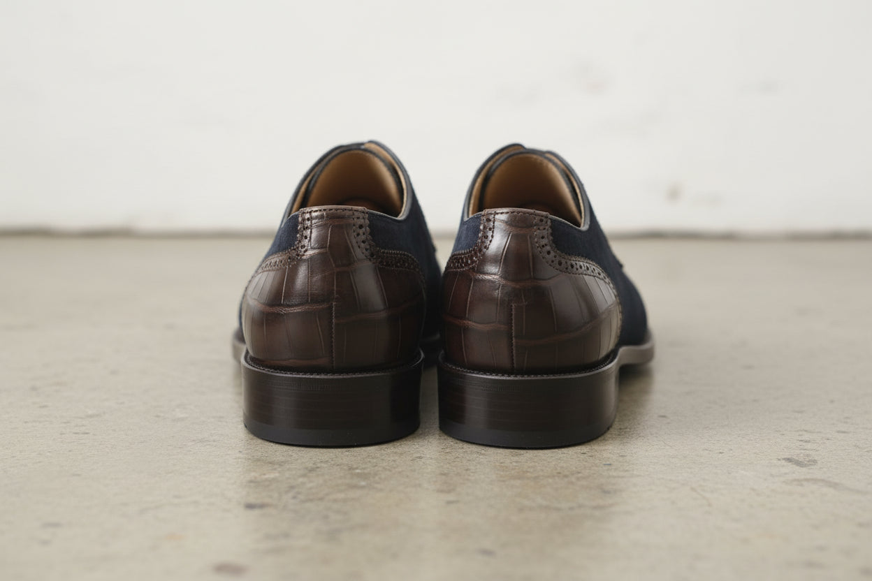 Handmade Mens Oxfords Two tone Formal Shoes, Men leather and suede shoes - back-view