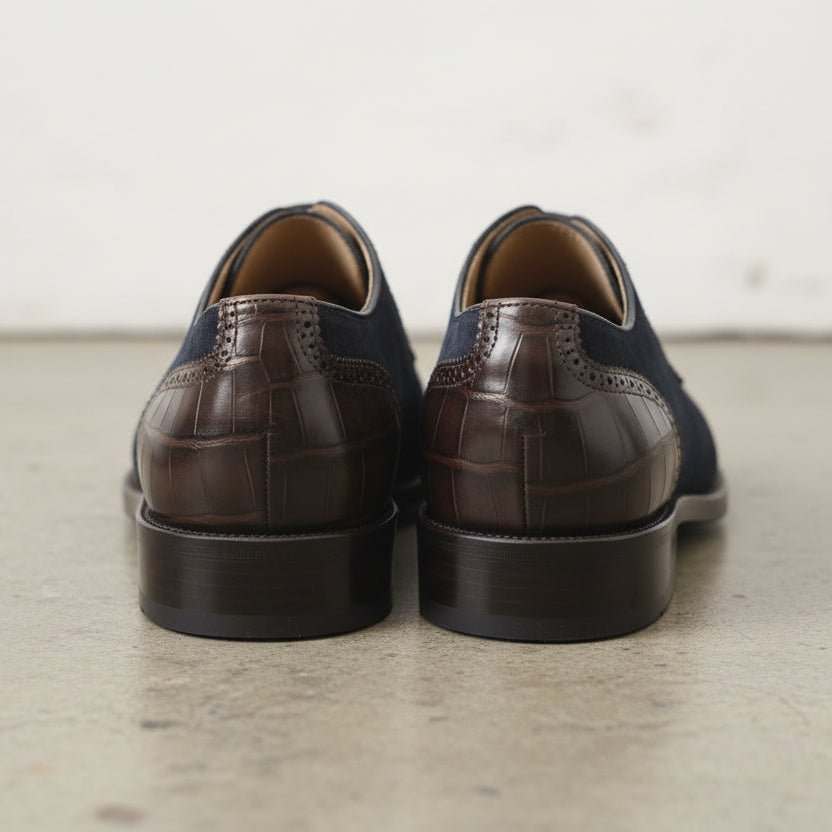 Handmade Mens Oxfords Two tone Formal Shoes, Men leather and suede shoes - back-view