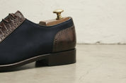 Handmade Mens Oxfords Two tone Formal Shoes, Men leather and suede shoes - detail-view-showing-texture