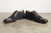 Handmade Mens Oxfords Two tone Formal Shoes, Men leather and suede shoes - front-view