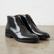 Handmade Men's Patent Cow Leather Formal Boots - angle-view-showing-depth