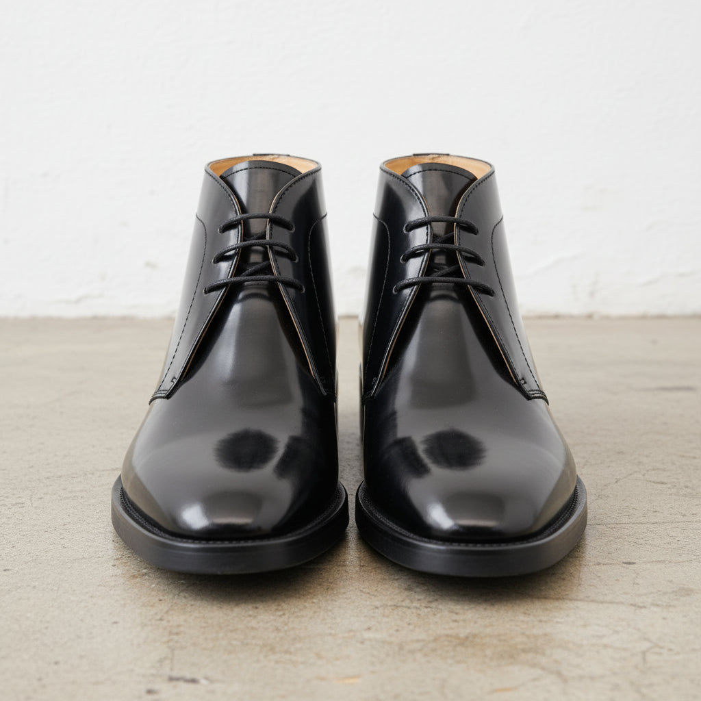 Handmade Men's Patent Cow Leather Formal Boots - front-view