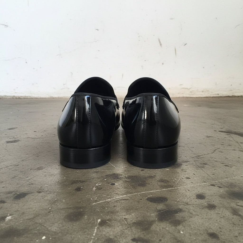 Handmade Mens Patent Leather Shoes, Men Black formal shoes moccasins Loafer - back-view