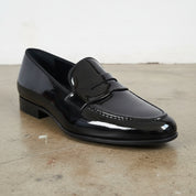 Handmade Mens Patent Leather Shoes, Men Black formal shoes moccasins Loafer - detail-view-showing-texture