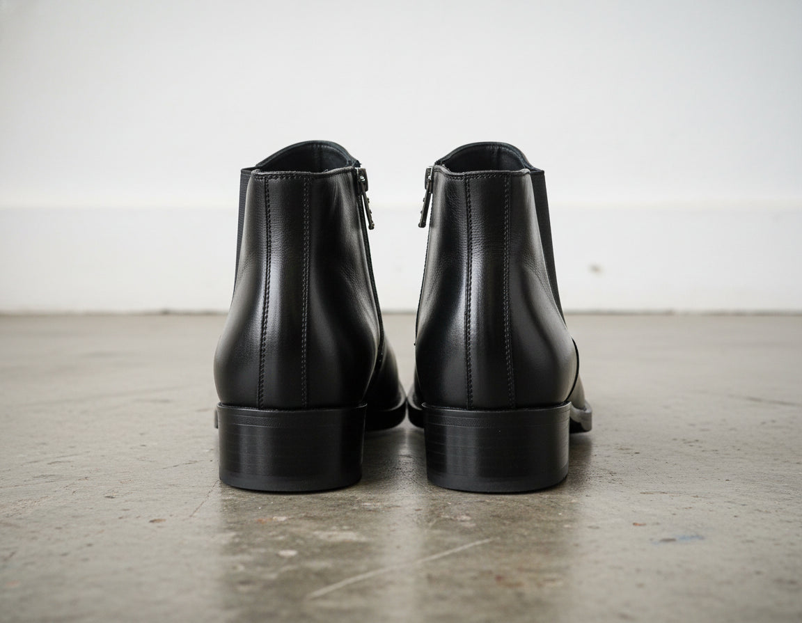 Handmade Mens Pointed Toe Boots, Men Black Zipper Ankle Boot, Fashion - back-view