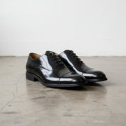 Handmade Men's Polished Cow Leather Oxford Dress Shoes - angle-view-showing-depth