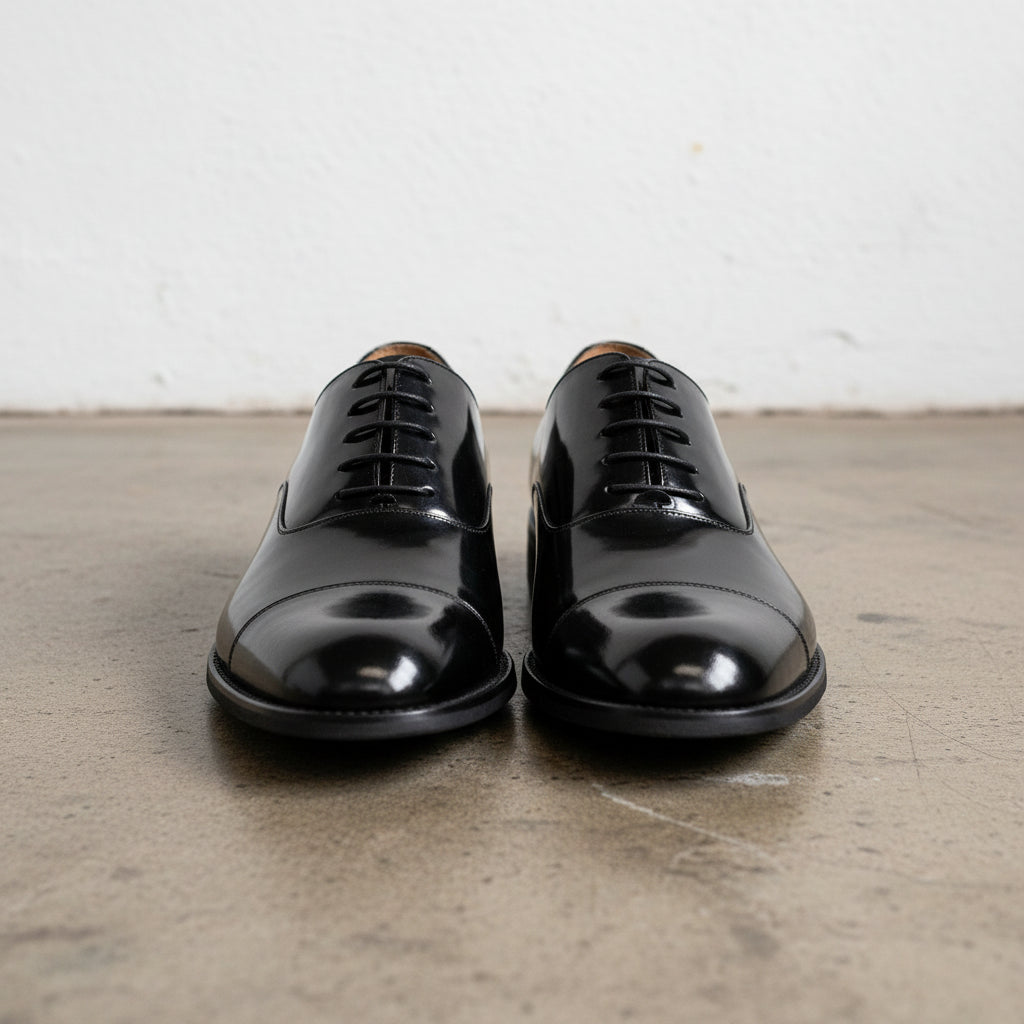 Handmade Men's Polished Cow Leather Oxford Dress Shoes - front-view