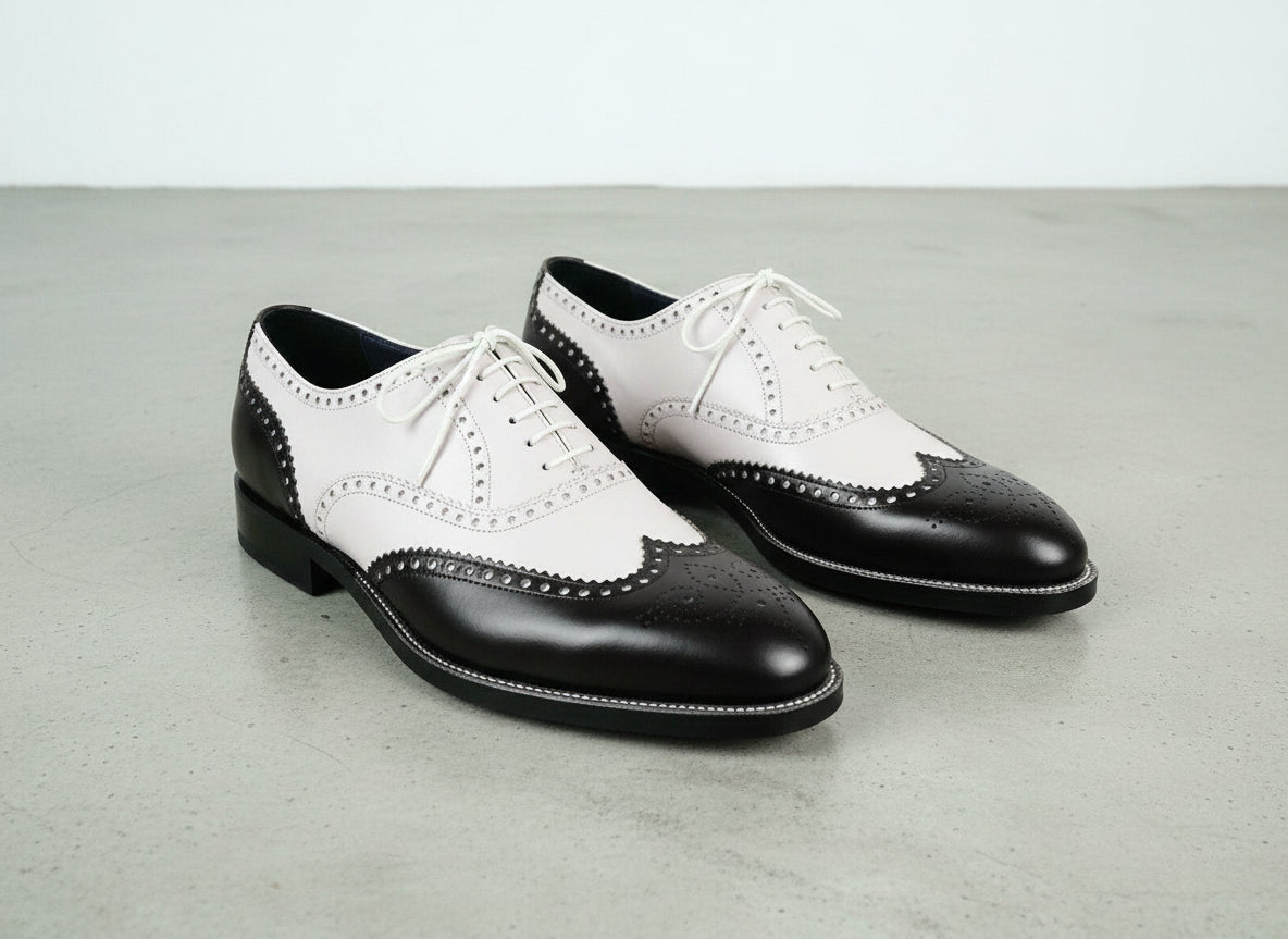 Men's Black and White Two-Tone Wingtip Leather Oxfords - Gunnell US 16 / D
