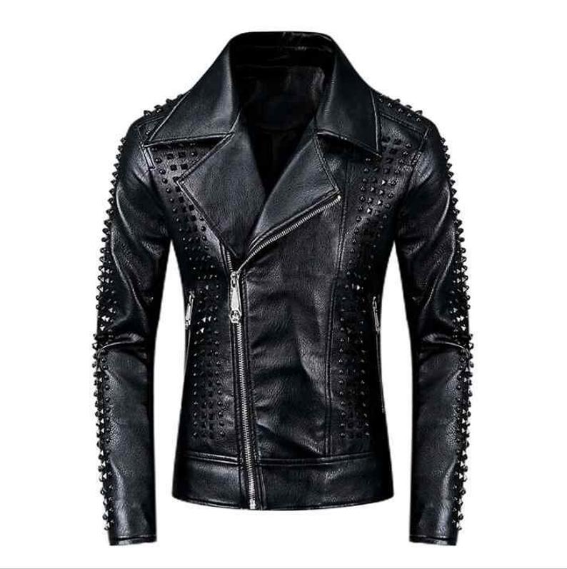 Punk Handmade Men's Studded Leather Jacket,rock Style Leather Jacket