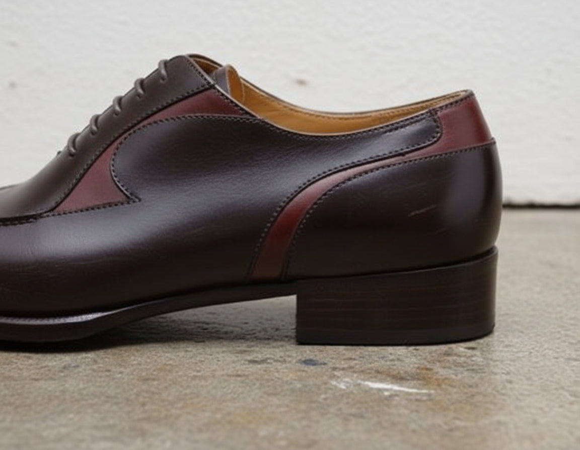 Handmade Mens Stylish Oxfords two tone Leather Dress shoes, Men tuxedo shoe - detail-view-showing-texture