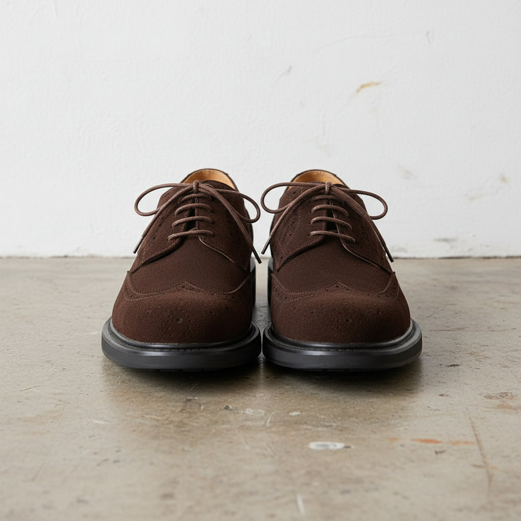 Handmade Men's Suede Brogue Dress Shoes - front-view