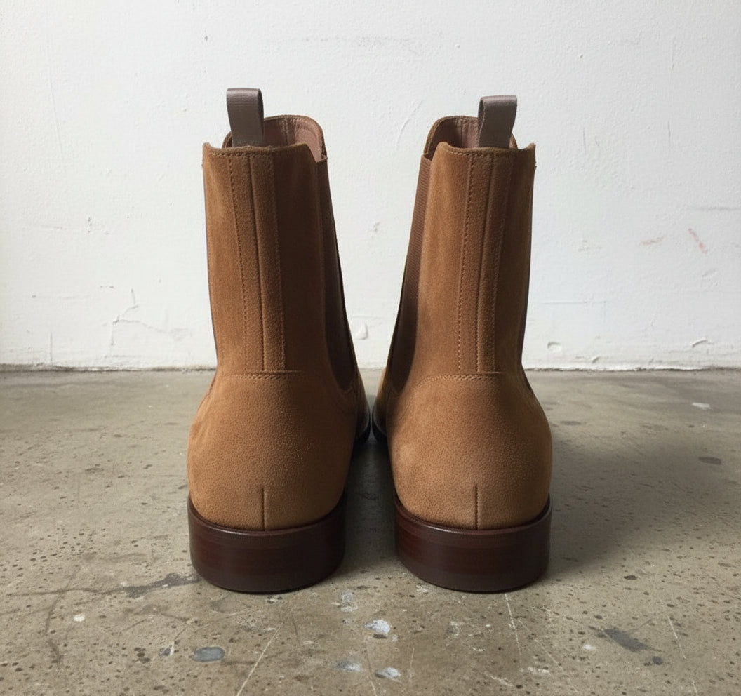 Handmade Mens Suede Chelsea boot, Men tan suede ankle boots, Casual boots - back-view