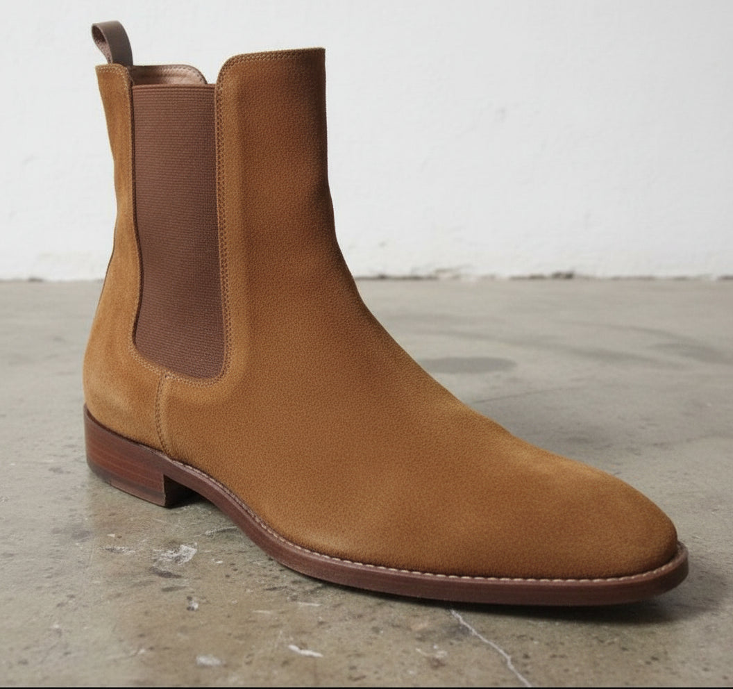 Handmade Mens Suede Chelsea boot, Men tan suede ankle boots, Casual boots - detail-view-showing-texture