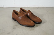 Handmade Mens suede penny loafer, Men brown suede moccasins shoes - 3-4-right-view