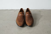 Handmade Mens suede penny loafer, Men brown suede moccasins shoes - front-view