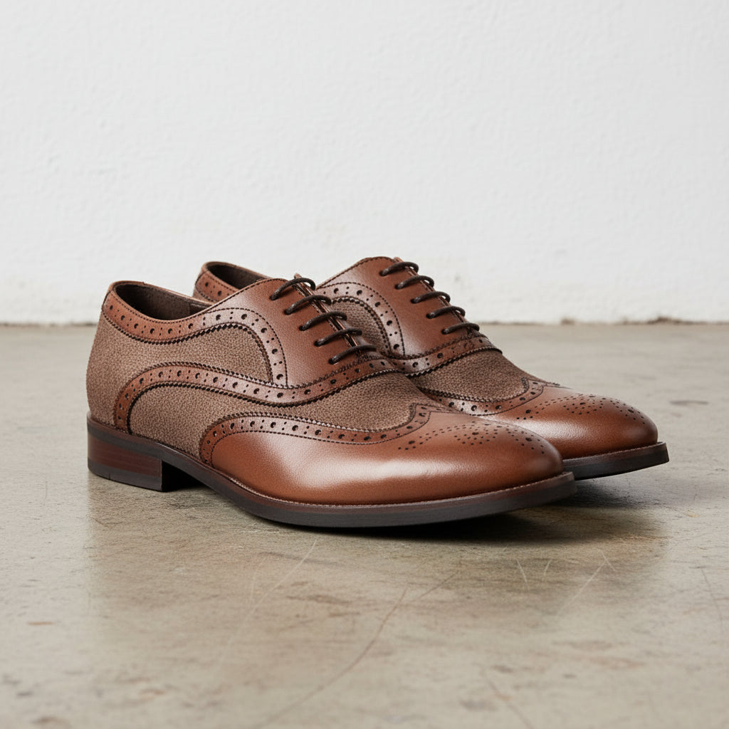 Handmade Men's Suede Wingtip Oxfords Shoes - 3-4-right-view