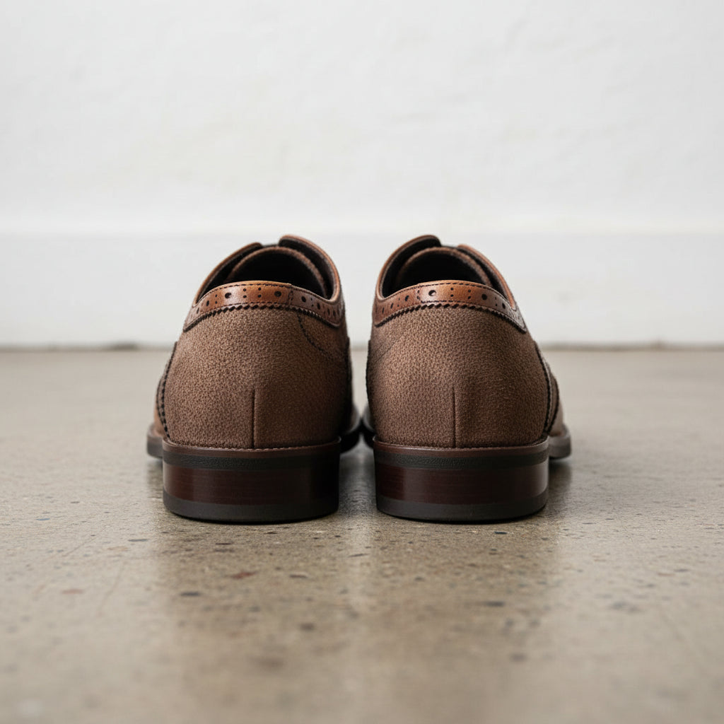 Handmade Men's Suede Wingtip Oxfords Shoes - back-view