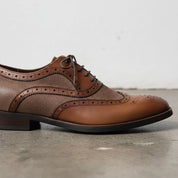 Handmade Men's Suede Wingtip Oxfords Shoes - detail-view-showing-texture