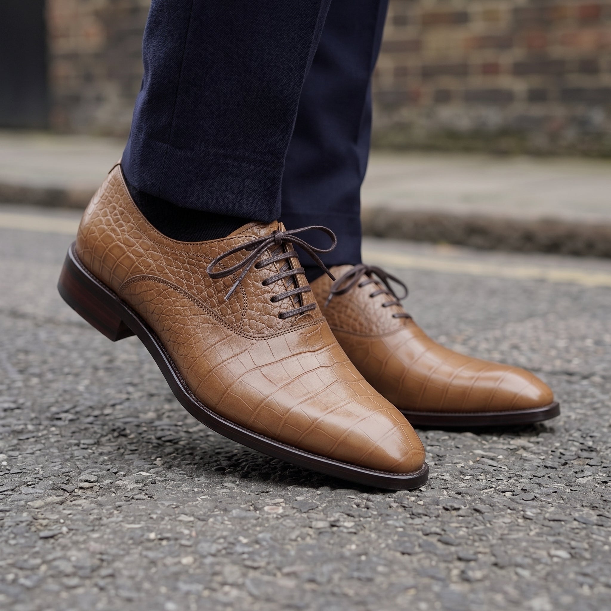Handmade Men's Tan Alligator Texture Oxford Shoes — Copley