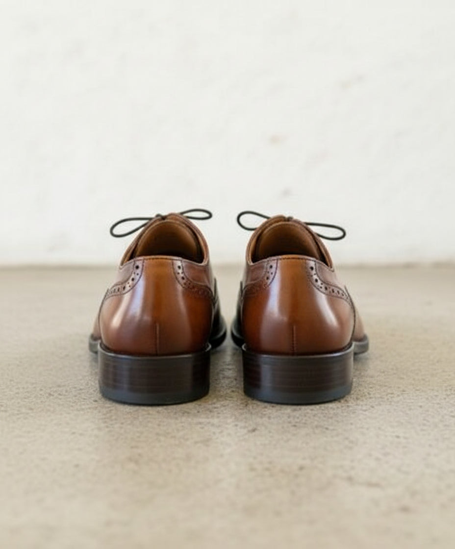 Handmade Mens Tan brown wingtip Leather Dress shoes, Men brogue formal shoe - back-view