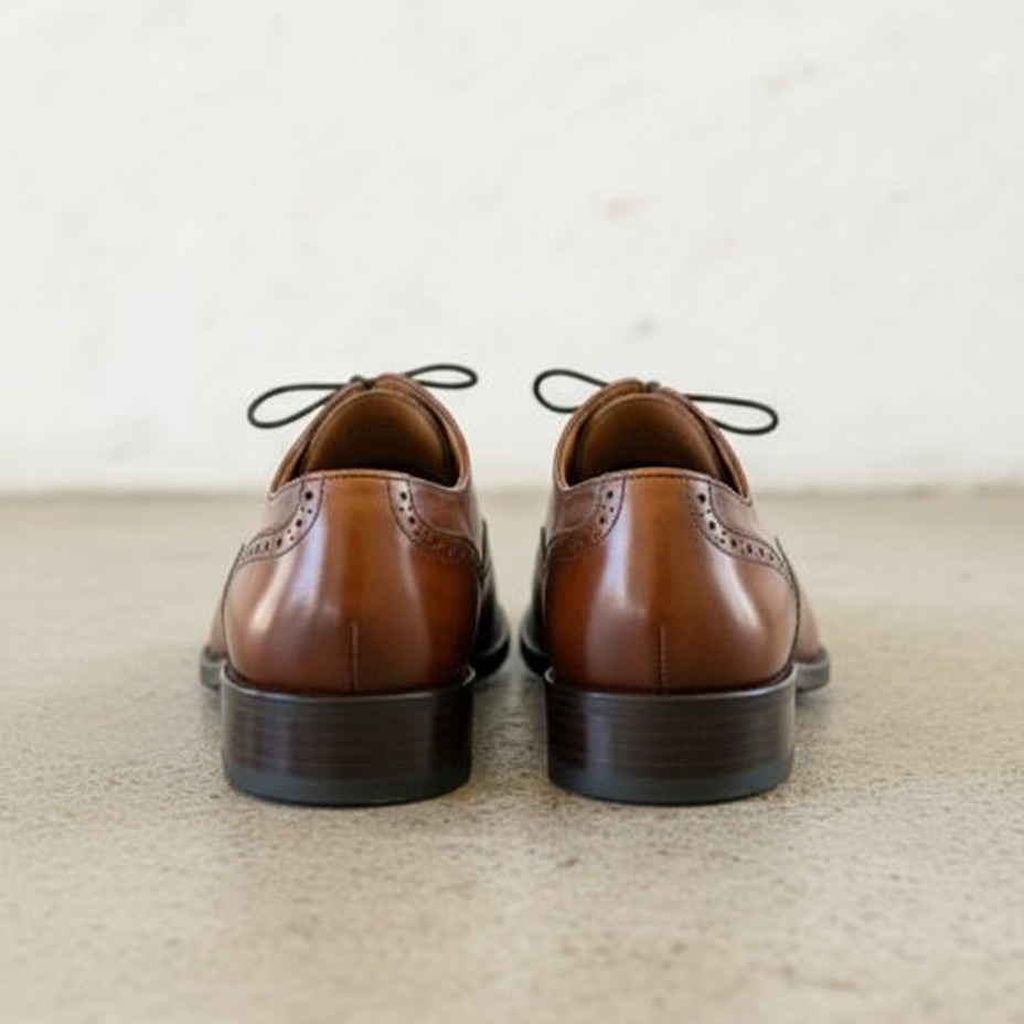 Handmade Mens Tan brown wingtip Leather Dress shoes, Men brogue formal shoe - back-view