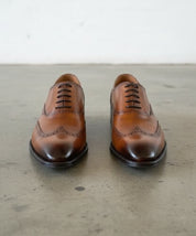 Handmade Mens Tan brown wingtip Leather Dress shoes, Men brogue formal shoe - front-view