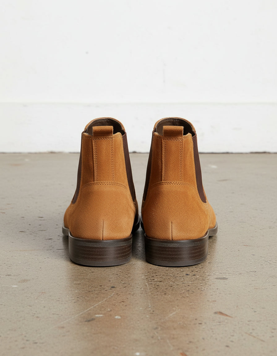 Handmade Mens Tan color Suede Chelsea boots, tan suede ankle boot - back-view