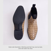 Handmade Men's Tan Crocodile Embossed Chelsea Boots — Hixon
