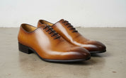 Handmade Mens tan formal shoes, Men leather dress shoes, Men brogue shoes - 3-4-right-view