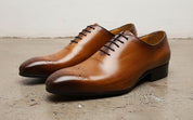Handmade Mens tan formal shoes, Men leather dress shoes, Men brogue shoes - angle-view-showing-depth