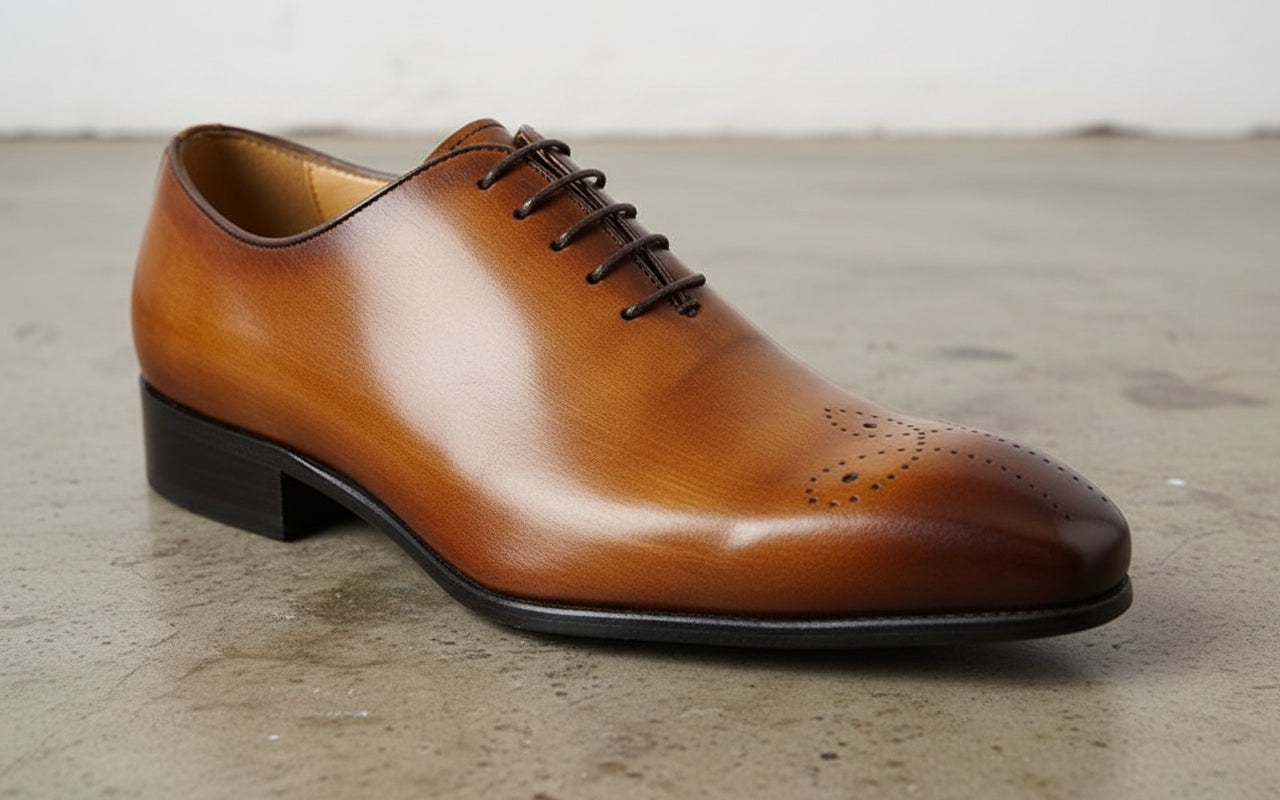 Handmade Mens tan formal shoes, Men leather dress shoes, Men brogue shoes - detail-view-showing-texture