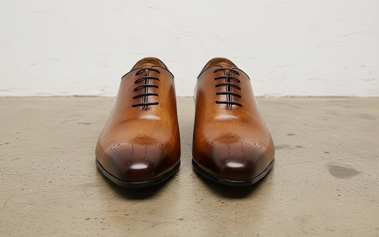 Handmade Mens tan formal shoes, Men leather dress shoes, Men brogue shoes - front-view