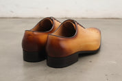 Handmade Mens tan lace up dress shoes, Men brown leather brogue shoes - back-view