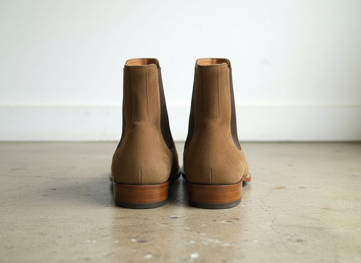 Handmade Mens tan suede chelsea boots, Men casual boot, Fashion style boots - back-view