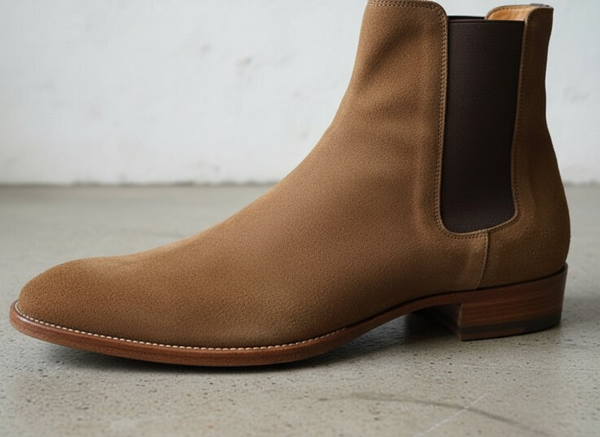 Handmade Mens tan suede chelsea boots, Men casual boot, Fashion style boots - detail-view-showing-texture