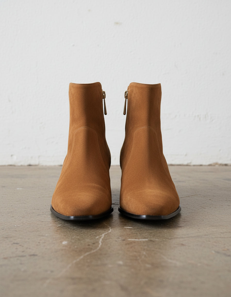 Handmade Mens Tan Suede side zip boots, Men Tan ankle boots - front-view