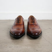 Handmade Mens tan wing tip brogue dress shoes, Men classic formal shoes - front-view