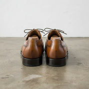 Handmade Mens tan wingtip lace up dress shoes, Men brown leather brogue sho - back-view