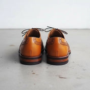 Handmade Mens tan wingtip lace up dress shoes, Men leather brogue shoes - back-view