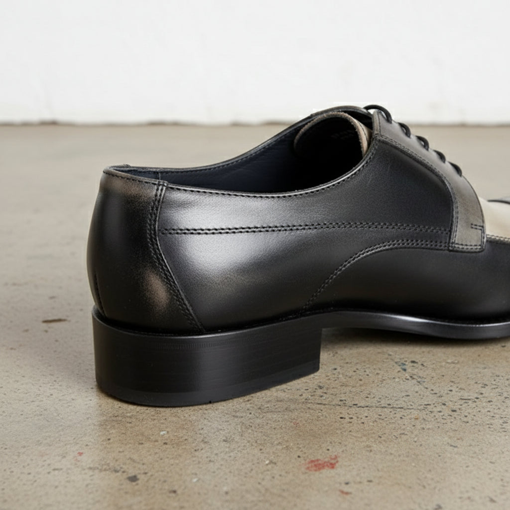 Handmade Mens Three tone Derby dress shoes, Men leather formal derby shoes - detail-view-showing-texture