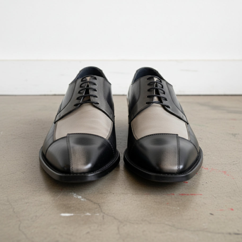 Handmade Mens Three tone Derby dress shoes, Men leather formal derby shoes - front-view