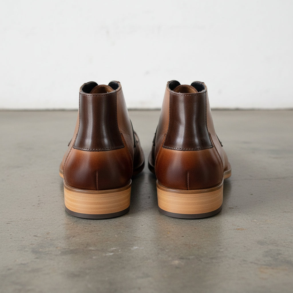 Handmade Mens Triple tone Chukka boots, Men Square toe Lace up dress boots. - back-view